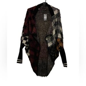 Vertigo women’s color blocked Plaid Open Front Sweater Cardigan sm/m oversized